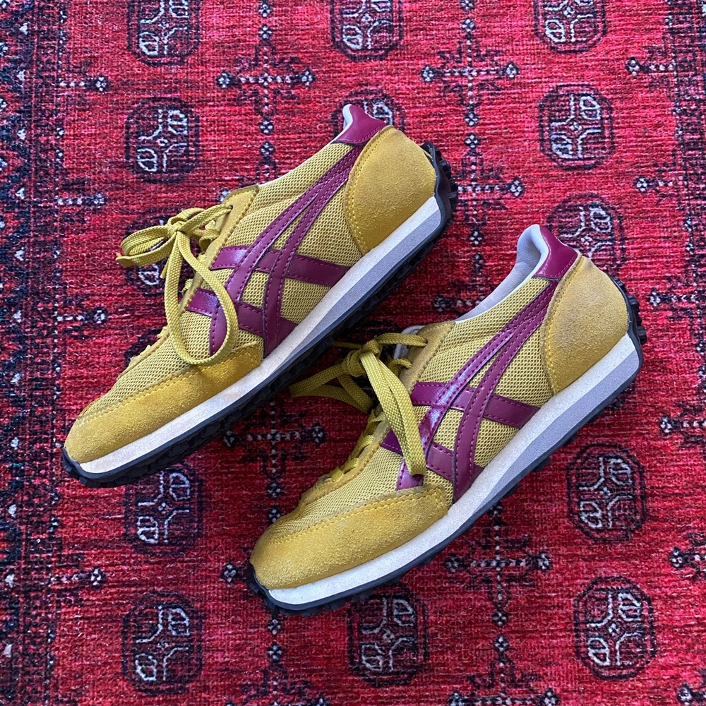 Yellow and purple/maroon Onitsuka Tiger sneakers!